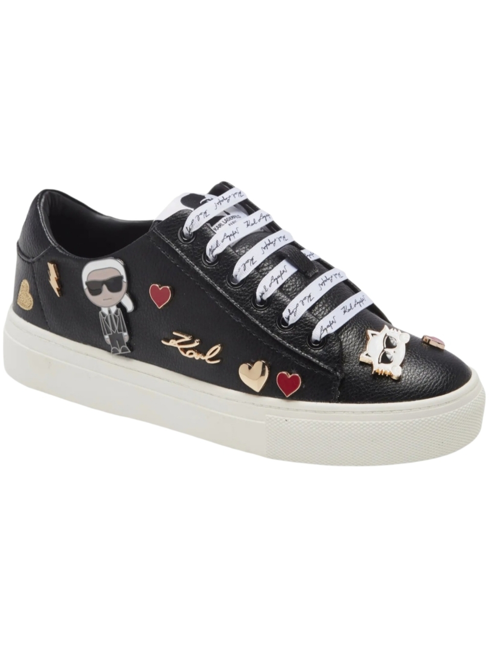 Karl Lagerfeld Black Leather Logo Charm Low-Top Sneakers with White Sole